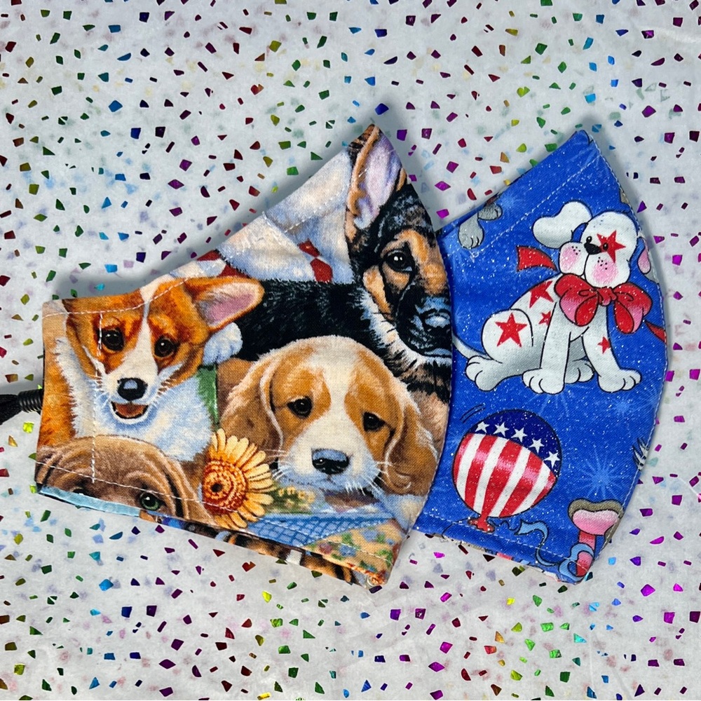 2 PUPPY 100% Cotton 3-Layer Masks + Lanyards + Filters